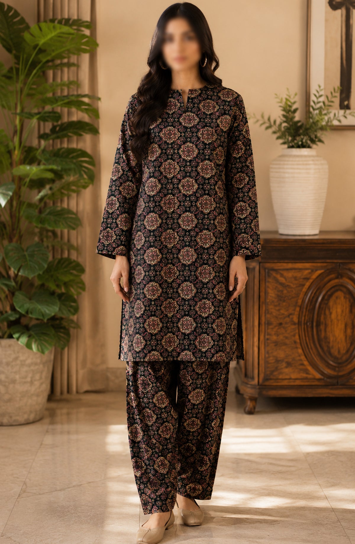 Amna Khadija Printed Lawn Unstitched 2 Piece Suit - FVD-11 - AM26PNU - Black - Summer Collection