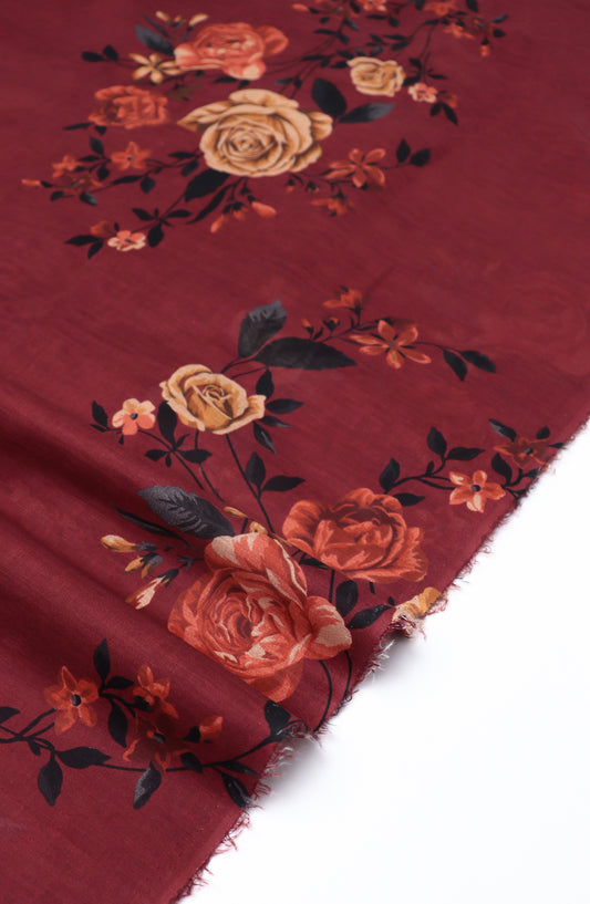 Amna Khadija Printed Lawn Unstitched 2 Piece Suit - FVD-10 - AM26PNU - Maroon - Summer Collection
