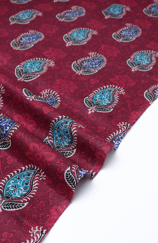 Amna Khadija Printed Lawn Unstitched 2 Piece Suit - FVD-08 - AM26PNU - Maroon - Summer Collection