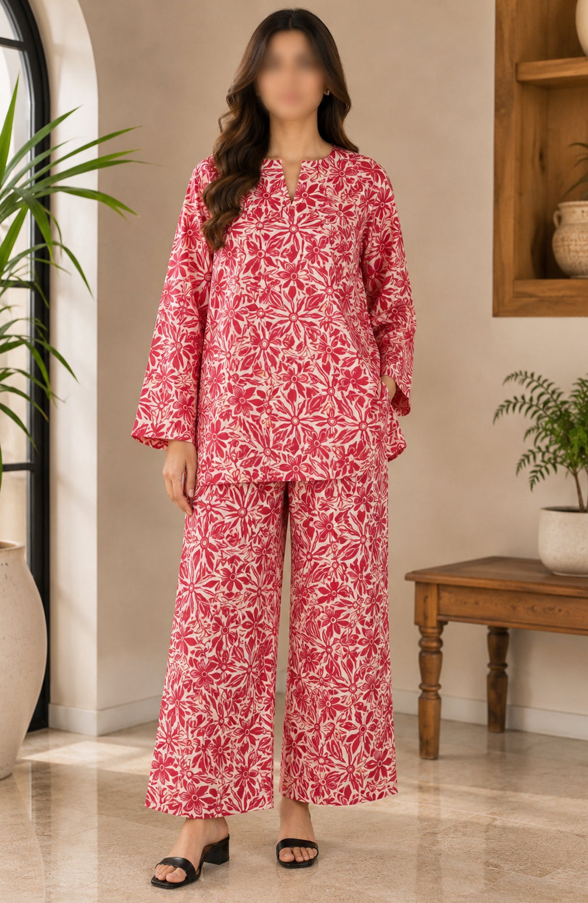 Amna Khadija Printed Lawn Unstitched 2 Piece Suit - FVD-05 - AM26PNU - Pink - Summer Collection
