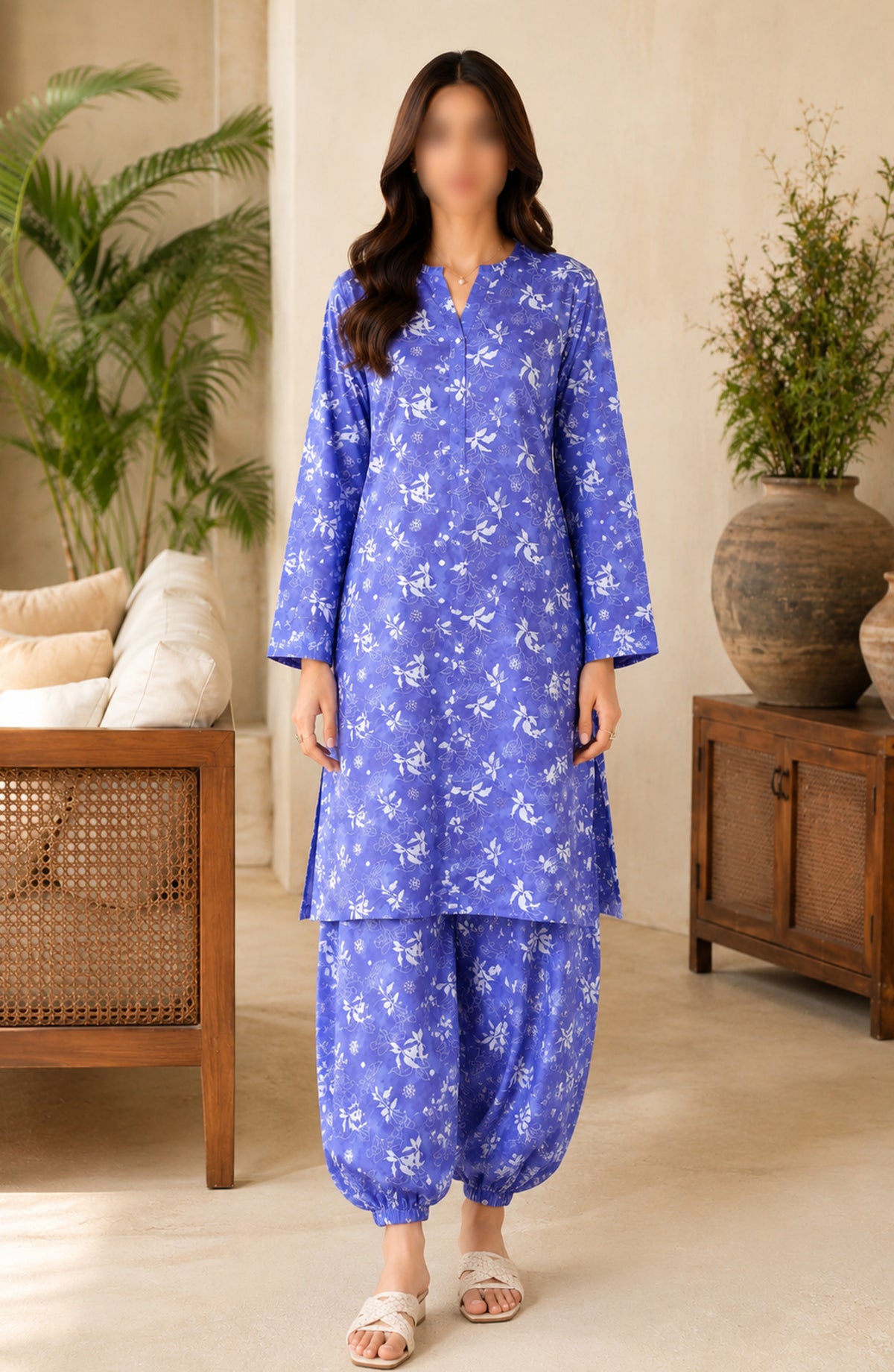 Amna Khadija Printed Lawn Unstitched 2 Piece Suit - FVD-02 - AM26PNU - Blue - Summer Collection