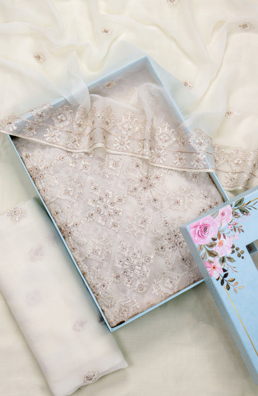 Amna Khadija Embroidered Crinkle Chiffon Unstitched 3 Piece Suit - D-07 - AM25LXC - Fawn - Formals Collection