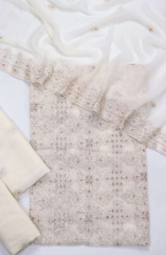 Amna Khadija Embroidered Crinkle Chiffon Unstitched 3 Piece Suit - D-07 - AM25LXC - Fawn - Formals Collection