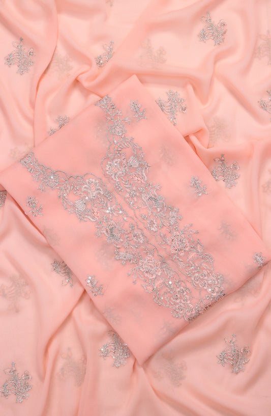 Amna Khadija Embroidered Chiffon Unstitched 3 Piece Suit - Design-25 - AM25LXC - Pink - Luxury Collection