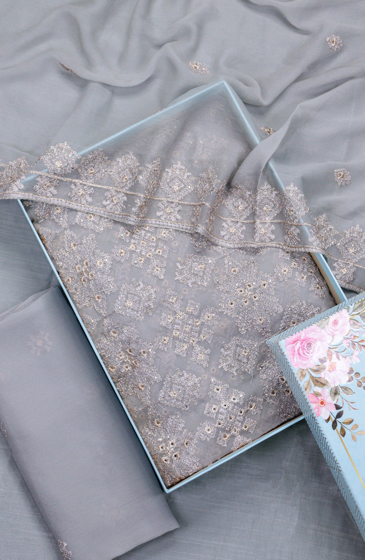 Amna Khadija Embroidered Crinkle Chiffon Unstitched 3 Piece Suit - D-06 - AM25LXC - Purple - Formals Collection