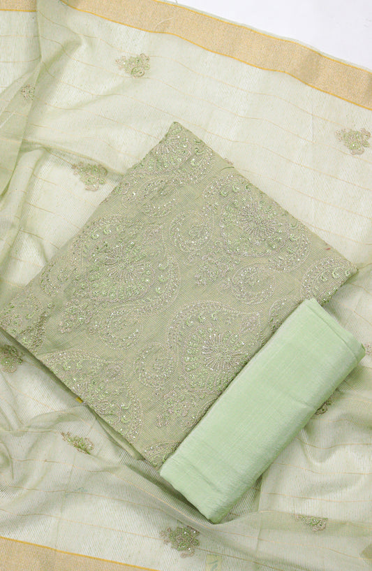 Amna Khadija Embroidered Khaadi Net Unstitched 3 Piece Suit - D-06 - AM25LXC 107757 - Green - Luxury Collection