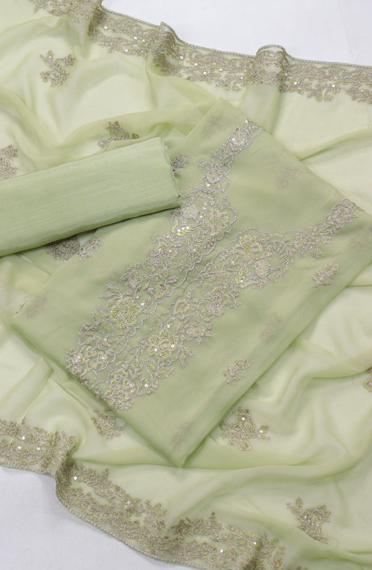 Amna Khadija Embroidered Chiffon Unstitched 3 Piece Suit - Design-24 - AM25LXC - Green - Luxury Collection