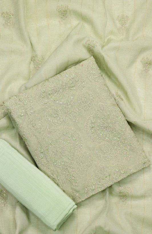 Amna Khadija Embroidered Khaadi Net Unstitched 3 Piece Suit - D-06 - AM25LXC 107757 - Green - Luxury Collection