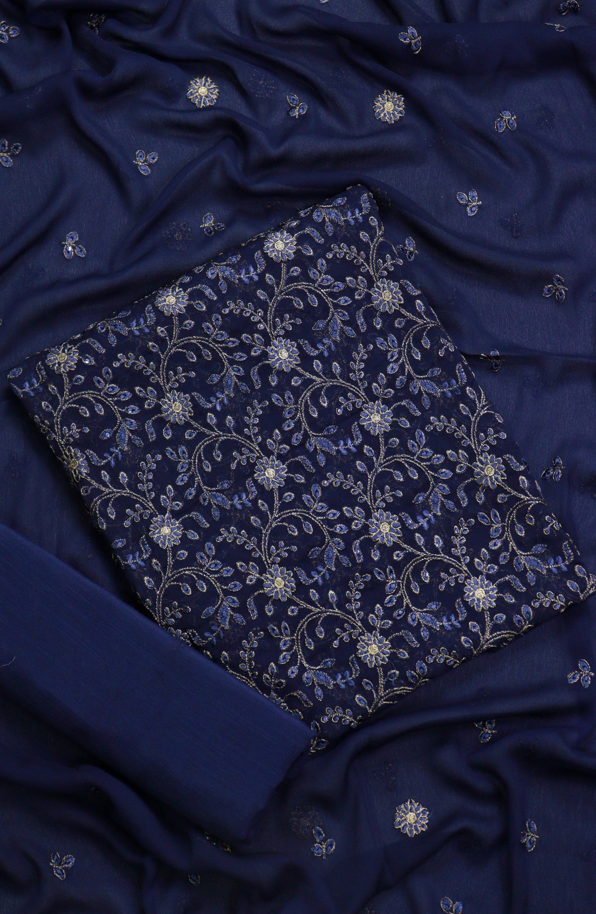 Amna Khadija Embroidered Chiffon Unstitched 3 Piece Suit - D-05 - AM25LXC 108107 - Blue - Luxury Collection