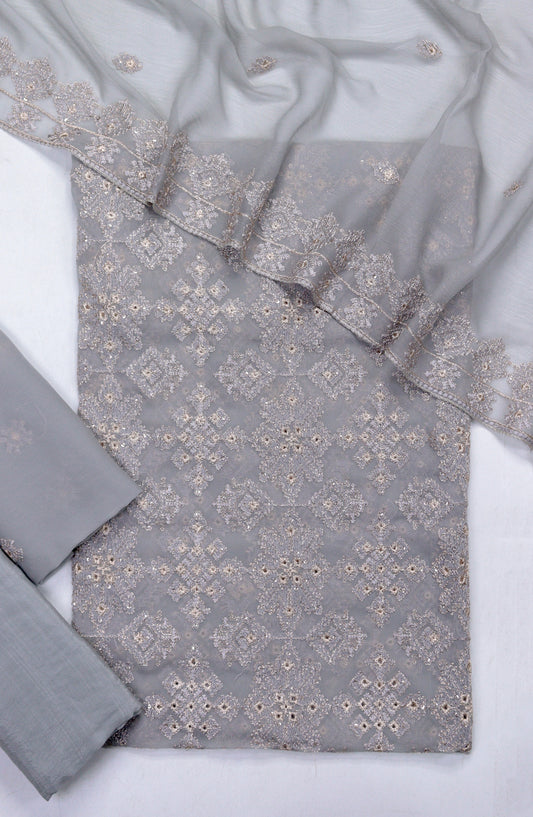 Amna Khadija Embroidered Crinkle Chiffon Unstitched 3 Piece Suit - D-06 - AM25LXC - Purple - Formals Collection