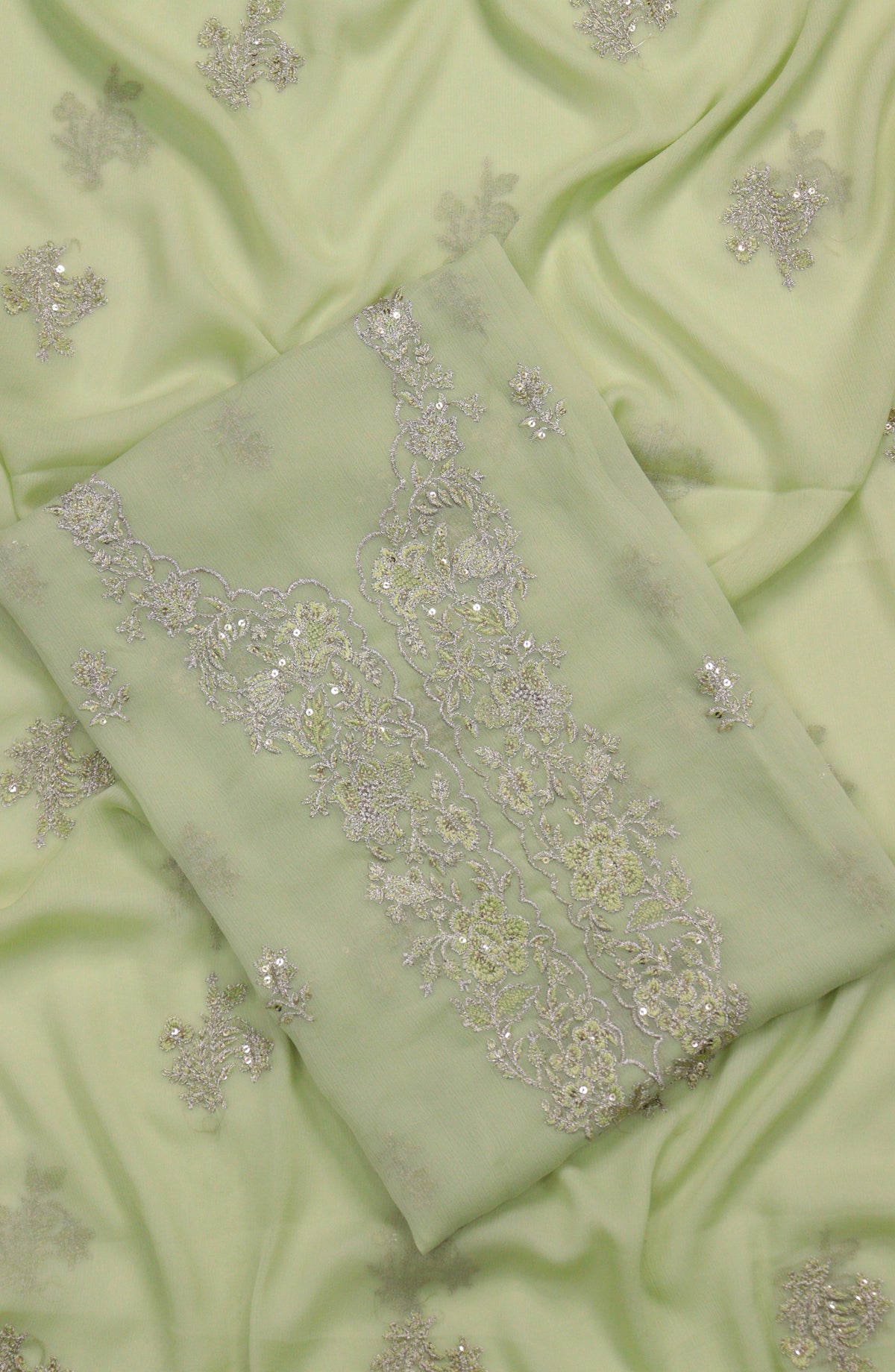 Amna Khadija Embroidered Chiffon Unstitched 3 Piece Suit - Design-24 - AM25LXC - Green - Luxury Collection