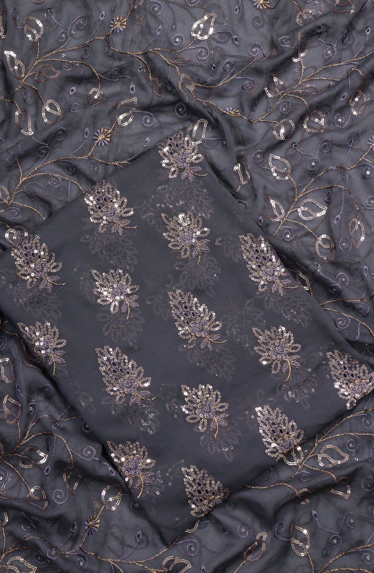 Amna Khadija Embroidered Chiffon Unstitched 3 Piece Suit - Design-11 - AM25LXC - Grey - Luxury Collection