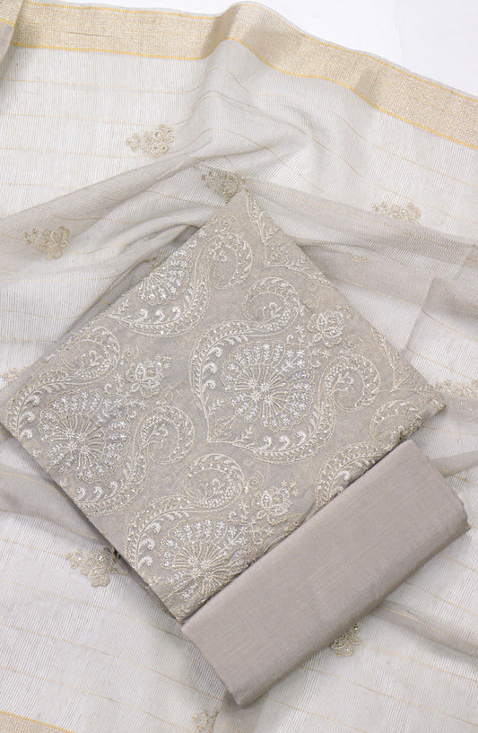 Amna Khadija Embroidered Khaadi Net Unstitched 3 Piece Suit - D-05 - AM25LXC 107757 - Grey - Luxury Collection