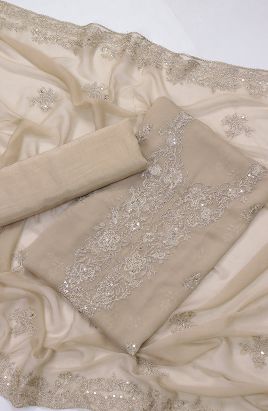 Amna Khadija Embroidered Chiffon Unstitched 3 Piece Suit - Design-23 - AM25LXC - Yellow - Luxury Collection