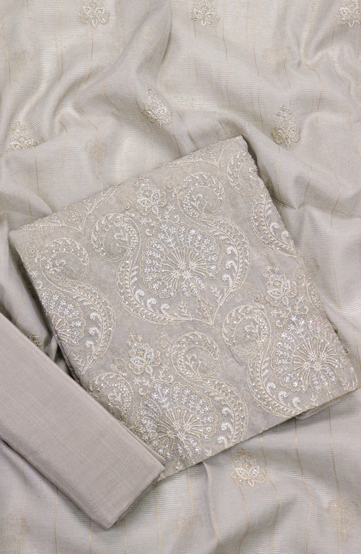 Amna Khadija Embroidered Khaadi Net Unstitched 3 Piece Suit - D-05 - AM25LXC 107757 - Grey - Luxury Collection