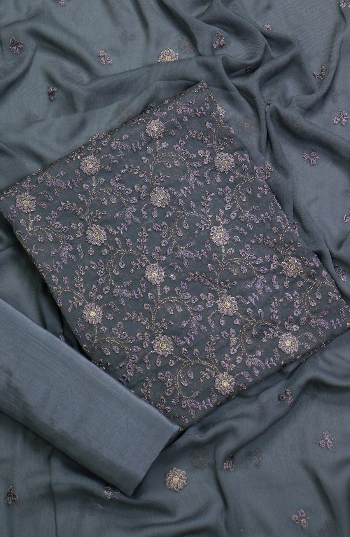 Amna Khadija Embroidered Chiffon Unstitched 3 Piece Suit - D-04 - AM25LXC 108107 - Blue - Luxury Collection