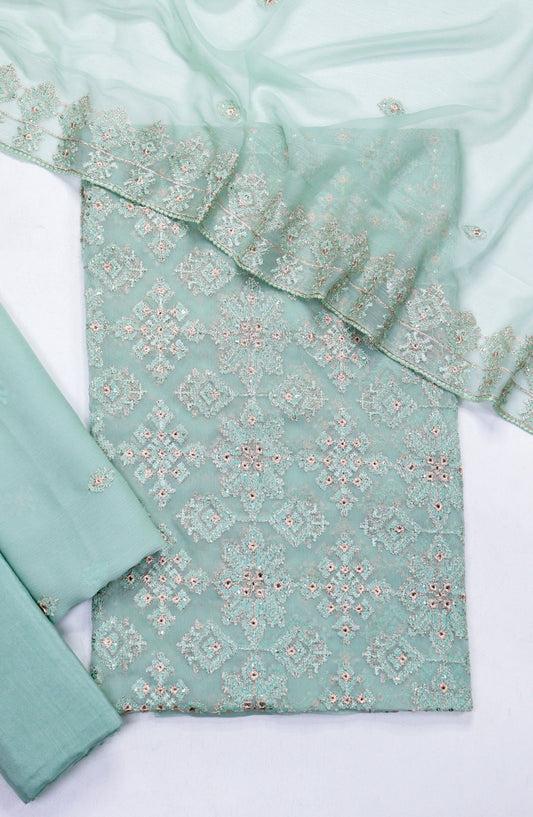 Amna Khadija Embroidered Crinkle Chiffon Unstitched 3 Piece Suit - D-05 - AM25LXC - Blue - Formals Collection