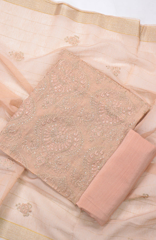 Amna Khadija Embroidered Khaadi Net Unstitched 3 Piece Suit - D-04 - AM25LXC 107757 - Pink - Luxury Collection