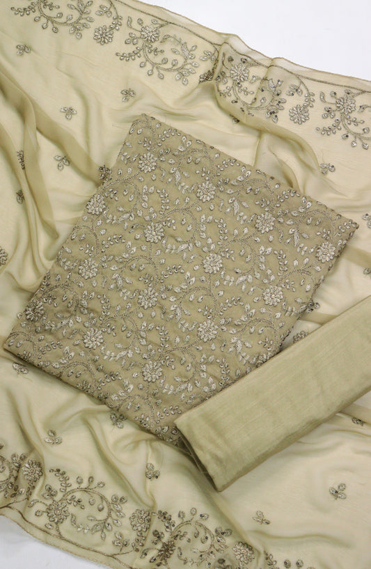 Amna Khadija Embroidered Chiffon Unstitched 3 Piece Suit - D-03 - AM25LXC 108107 - Dhani - Luxury Collection