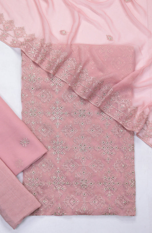 Amna Khadija Embroidered Crinkle Chiffon Unstitched 3 Piece Suit - D-04 - AM25LXC - Pink - Formals Collection