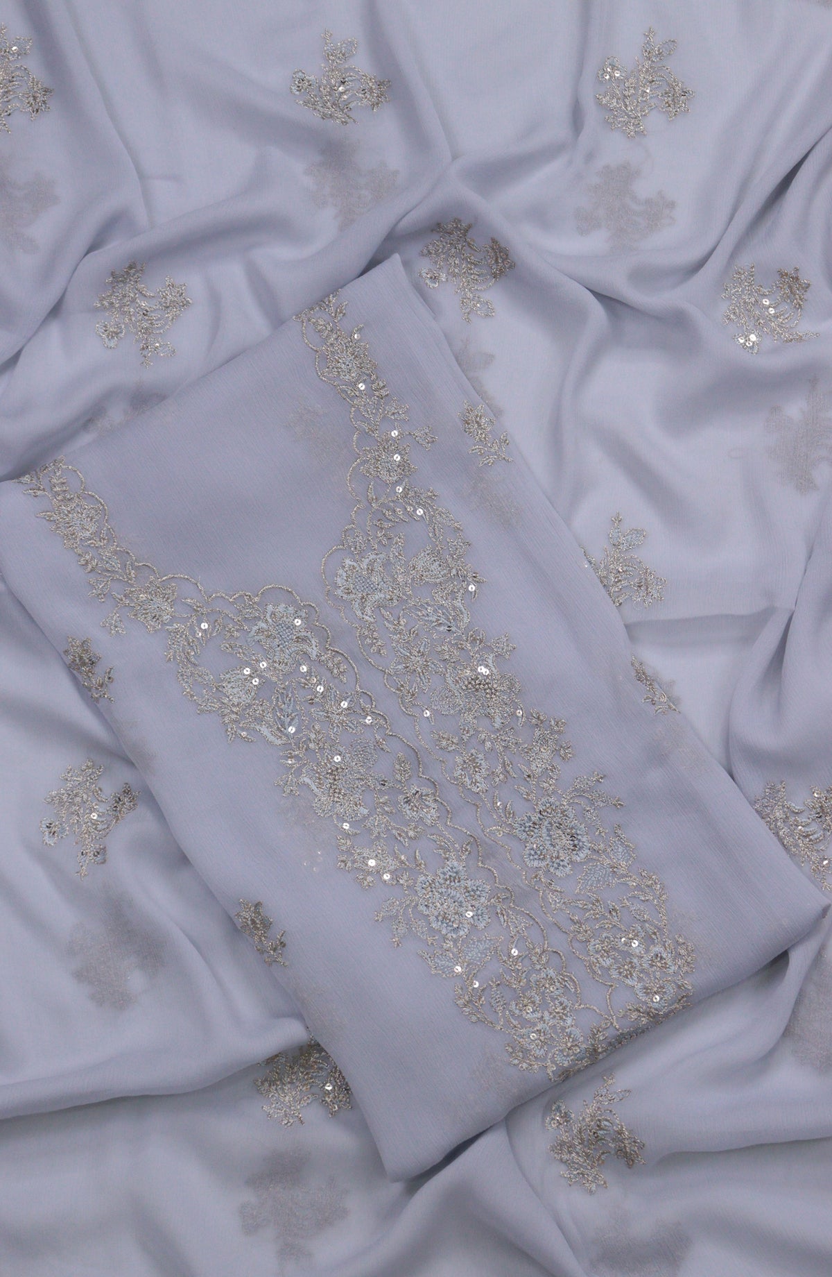 Amna Khadija Embroidered Chiffon Unstitched 3 Piece Suit - Design-22 - AM25LXC - Blue - Luxury Collection