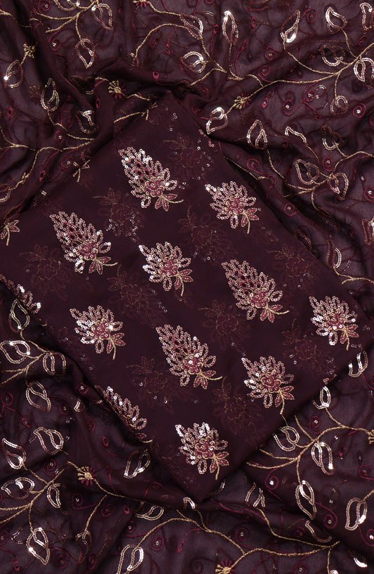 Amna Khadija Embroidered Chiffon Unstitched 3 Piece Suit - Design-09 - AM25LXC - Purple - Luxury Collection