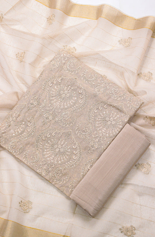 Amna Khadija Embroidered Khaadi Net Unstitched 3 Piece Suit - D-03 - AM25LXC 107757 - Peach - Luxury Collection