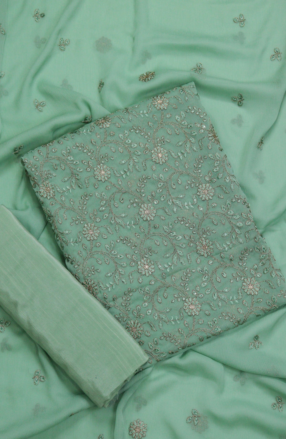 Amna Khadija Embroidered Chiffon Unstitched 3 Piece Suit - D-02 - AM25LXC 108107 - Green - Luxury Collection