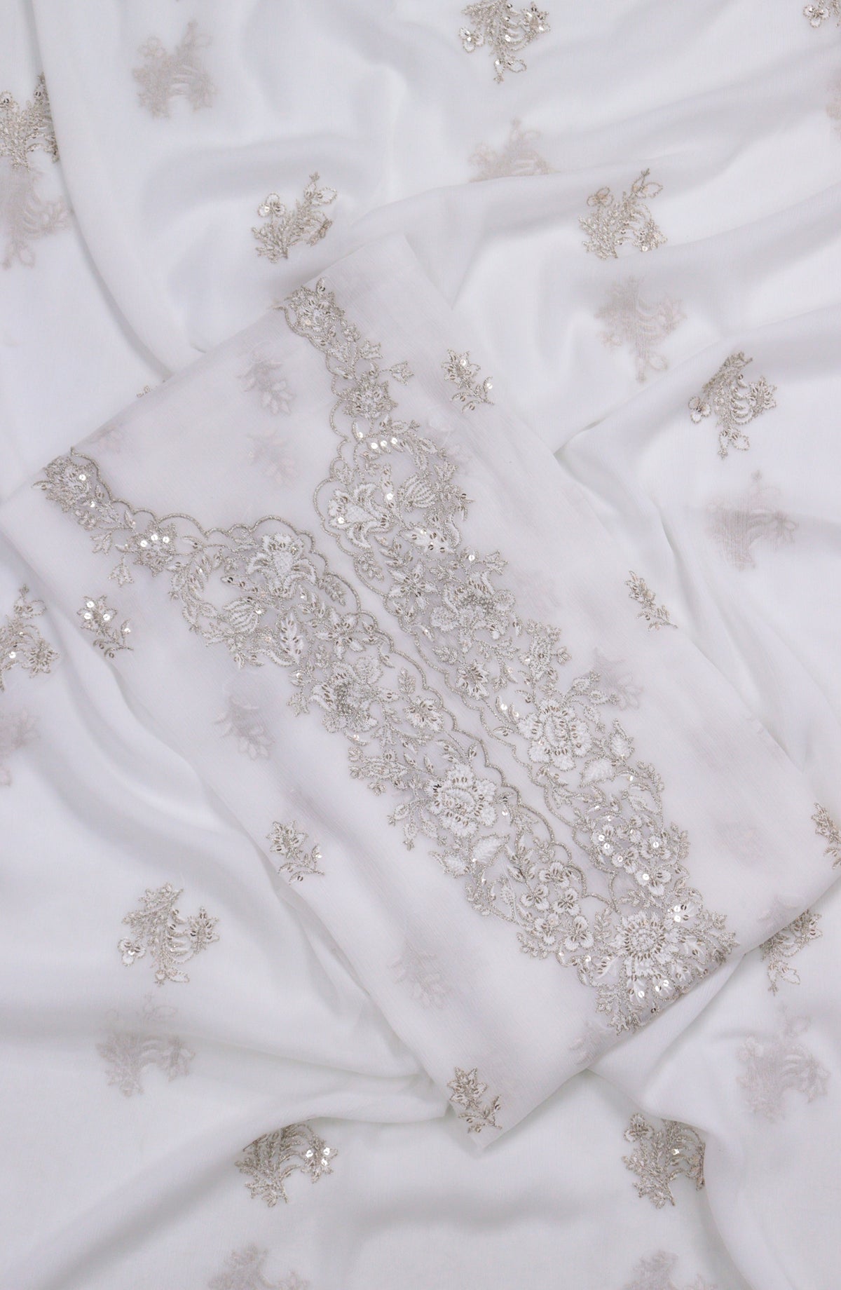 Amna Khadija Embroidered Chiffon Unstitched 3 Piece Suit - Design-21 - AM25LXC - White - Luxury Collection