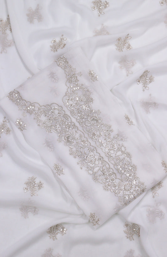Amna Khadija Embroidered Chiffon Unstitched 3 Piece Suit - Design-21 - AM25LXC - White - Luxury Collection