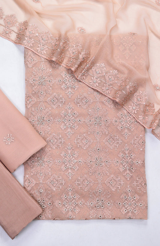 Amna Khadija Embroidered Crinkle Chiffon Unstitched 3 Piece Suit - D-03 - AM25LXC - Peach - Formals Collection