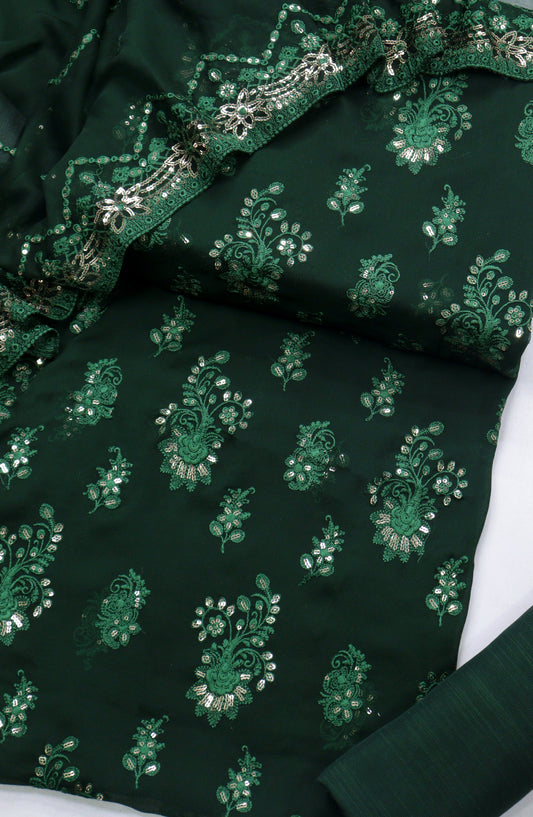 Amna Khadija Embroidered Crinkle Chiffon Unstitched 3 Piece Suit - D-02 - AM25LXC - Green - Formals Collection