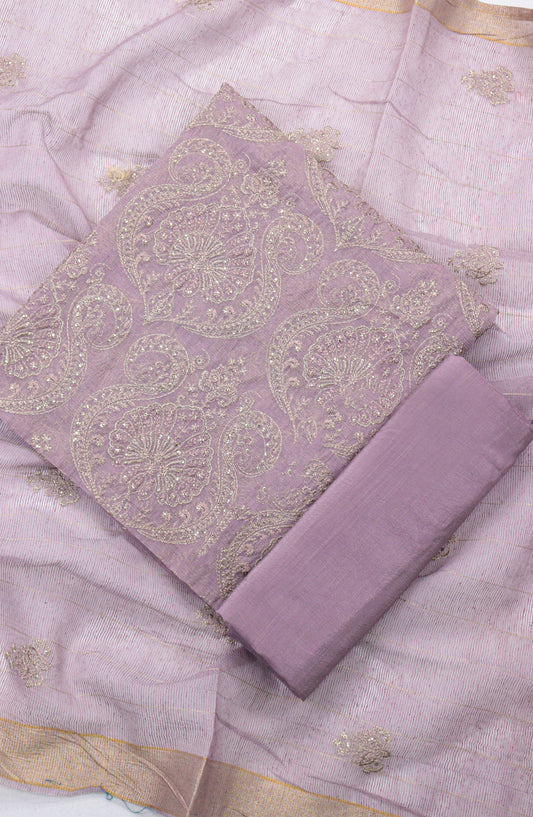 Amna Khadija Embroidered Khaadi Net Unstitched 3 Piece Suit - D-02 - AM25LXC 107757 - Purple - Luxury Collection