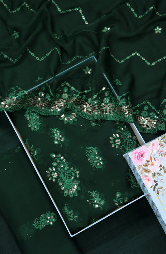 Amna Khadija Embroidered Crinkle Chiffon Unstitched 3 Piece Suit - D-02 - AM25LXC - Green - Formals Collection