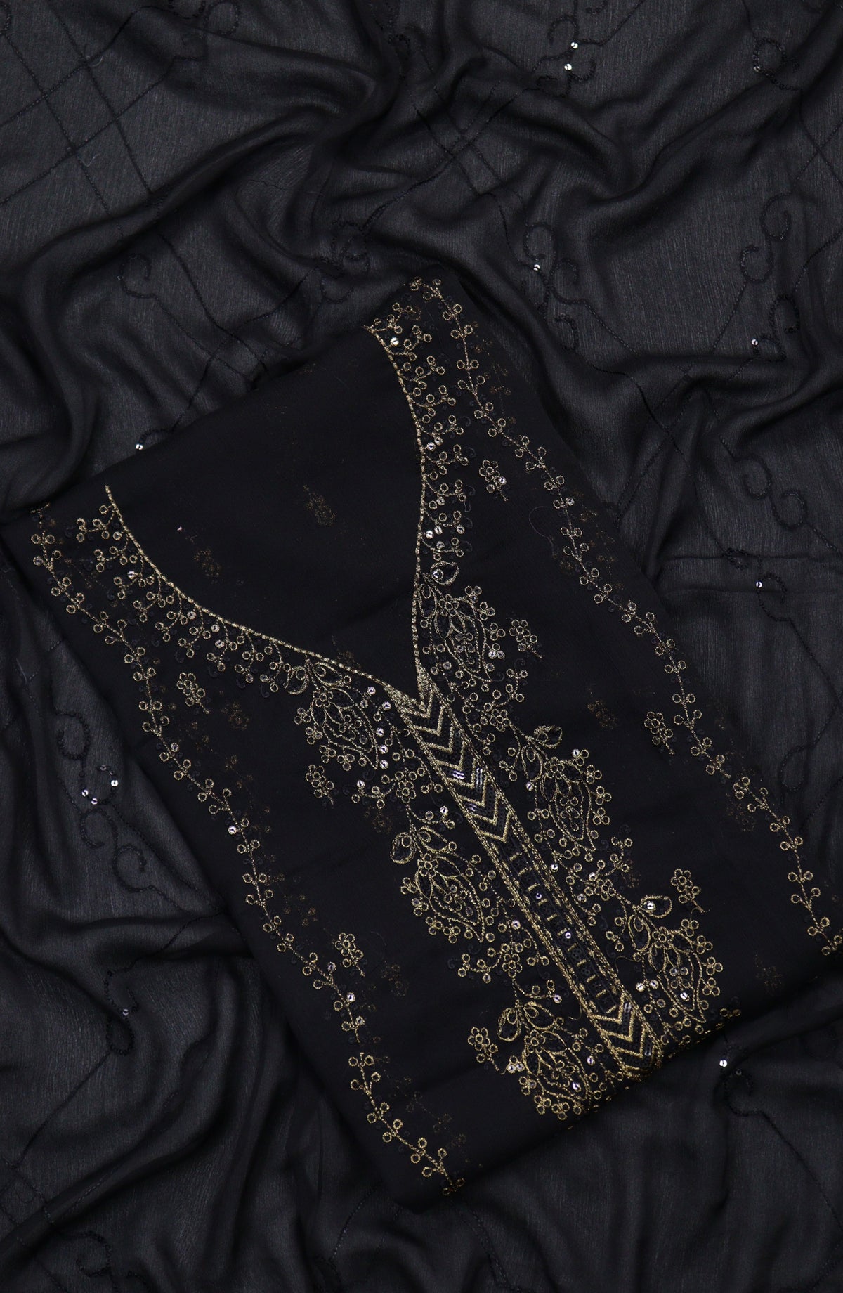 Amna Khadija Embroidered Chiffon Unstitched 3 Piece Suit - Design-13 - AM25LXC - Black - Luxury Collection
