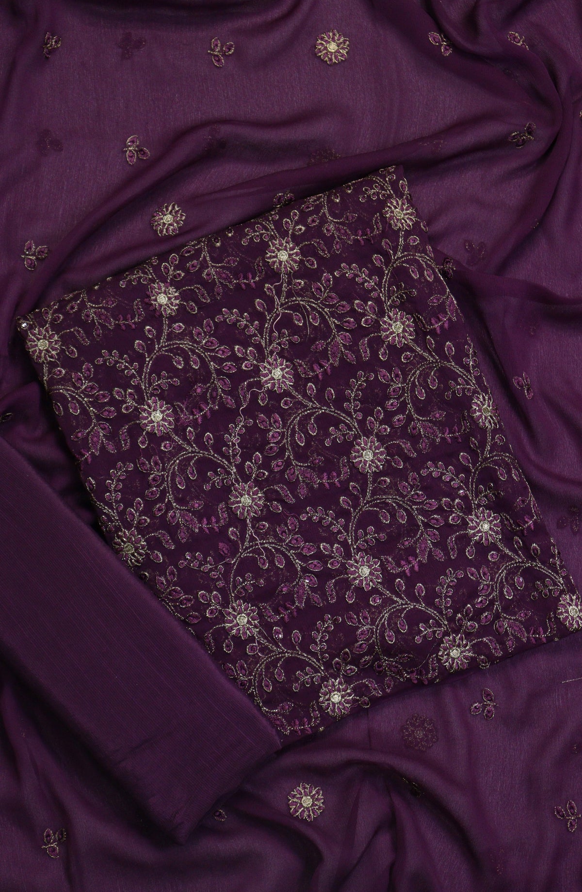 Amna Khadija Embroidered Chiffon Unstitched 3 Piece Suit - D-01 - AM25LXC 108107 - Purple - Luxury Collection