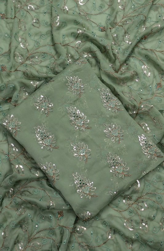 Amna Khadija Embroidered Chiffon Unstitched 3 Piece Suit - Design-07 - AM25LXC - Green - Luxury Collection