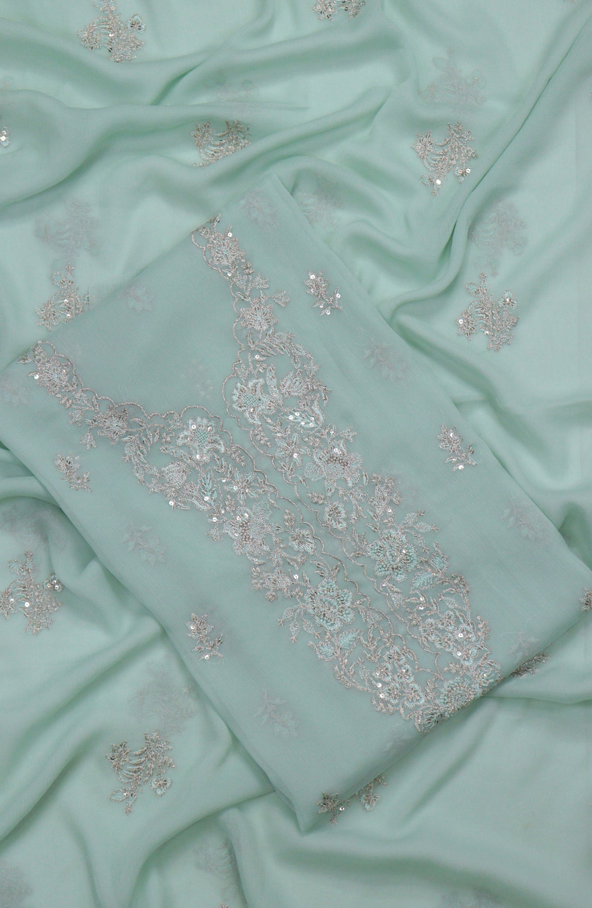 Amna Khadija Embroidered Chiffon Unstitched 3 Piece Suit - Design-20 - AM25LXC - Ferozi - Luxury Collection