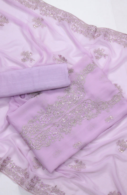 Amna Khadija Embroidered Chiffon Unstitched 3 Piece Suit - Design-19 - AM25LXC - Purple - Luxury Collection