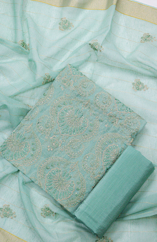 Amna Khadija Embroidered Khaadi Net Unstitched 3 Piece Suit - D-01 - AM25LXC 107757 - Blue - Luxury Collection