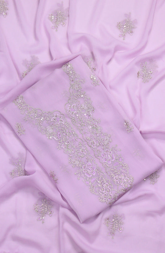 Amna Khadija Embroidered Chiffon Unstitched 3 Piece Suit - Design-19 - AM25LXC - Purple - Luxury Collection