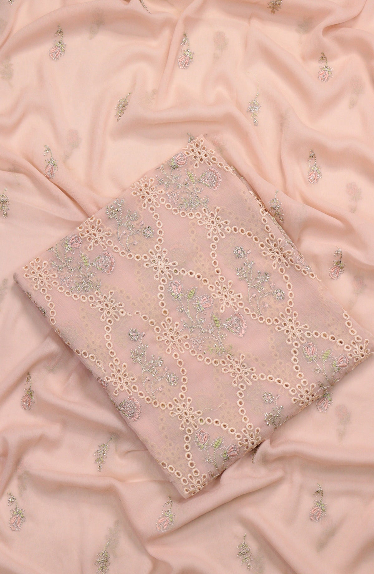 Amna Khadija Embroidered Chiffon Unstitched 3 Piece Suit - Design-05 - AM25LXC - Peach - Luxury Collection