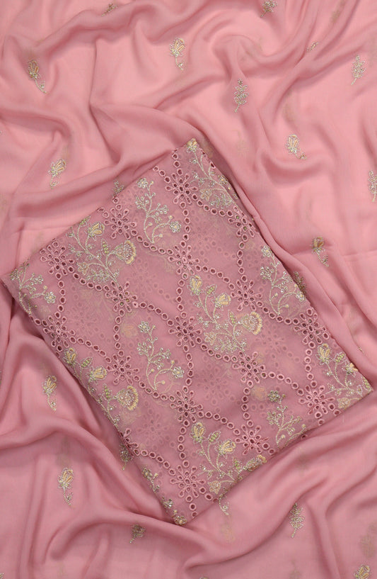 Amna Khadija Embroidered Chiffon Unstitched 3 Piece Suit - Design-04 - AM25LXC - Pink - Luxury Collection