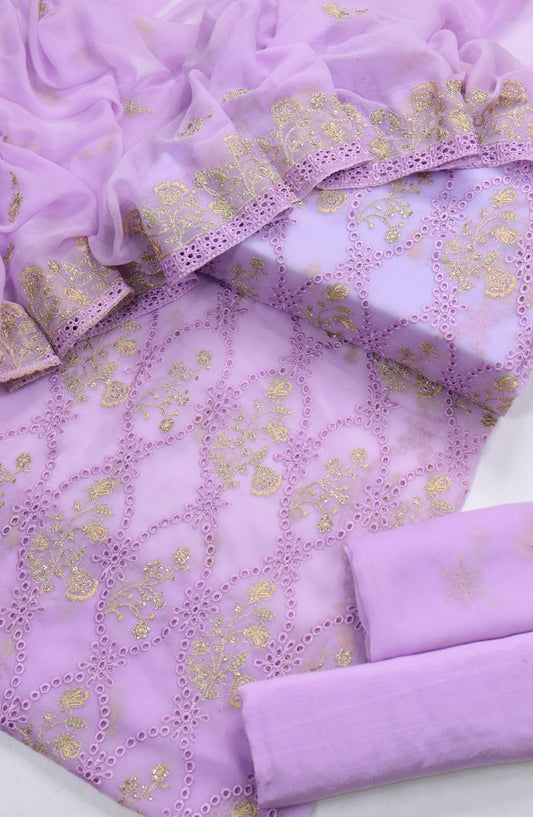 Amna Khadija Embroidered Chiffon Unstitched 3 Piece Suit - Design-03 - AM25LXC - Purple - Luxury Collection