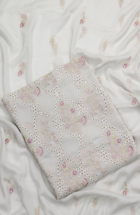 Amna Khadija Embroidered Chiffon Unstitched 3 Piece Suit - Design-02 - AM25LXC - Blue - Luxury Collection