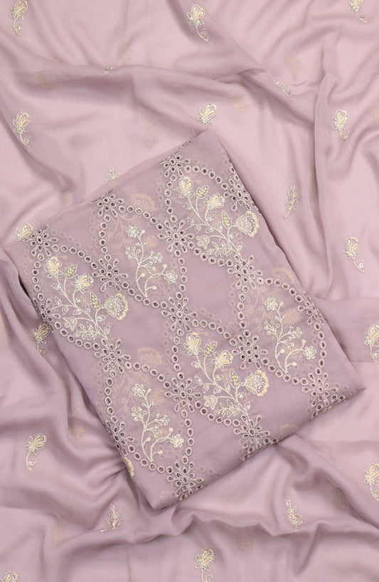 Amna Khadija Embroidered Chiffon Unstitched 3 Piece Suit - Design-01 - AM25LXC - Pink - Luxury Collection