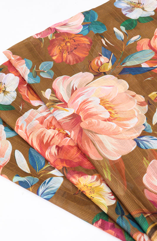 Amna Khadija Digital Printed Lawn Unstitched 2 Piece Suit - D-26 - AM26FNC - Brown - Summer Collection