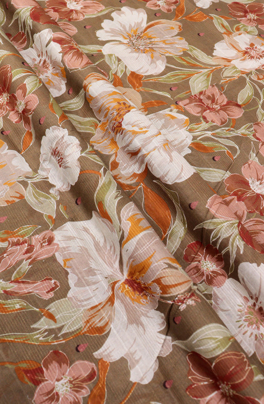 Amna Khadija Digital Printed Lawn Unstitched 2 Piece Suit - D-18 - AM26FNC - Brown - Summer Collection