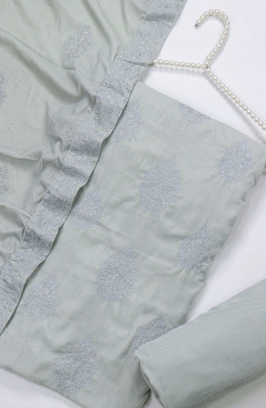 Amna Khadija Embroidered Micro Velvet Unstitched 3 Piece Suit - 5215 - AM25NTV - Grey - Winter Collection