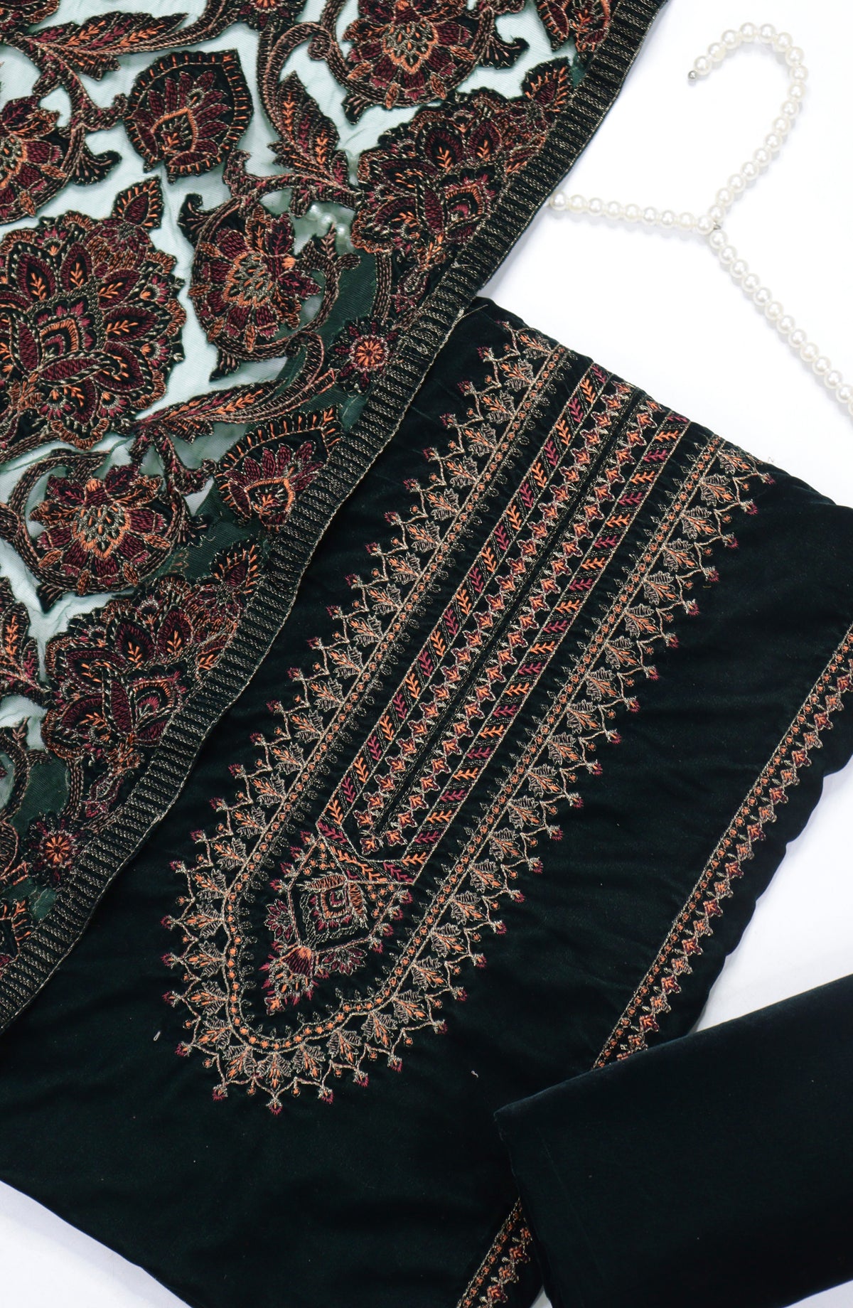 Amna Khadija Embroidered Net Velvet Unstitched 3 Piece Suit - Design-10 - AM25NTV - Green - Winter Collection